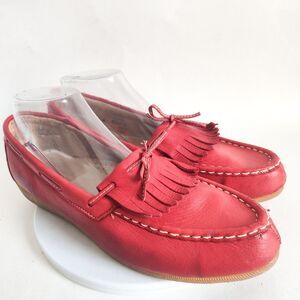Deer Stag Red Leather Lining Upper‎ Loafers Moccasins Flats 9.5 Rubber Soles Vtg